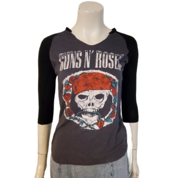 Guns N Roses Raglan Tee Womens Gray with Black 3/4 Sleeves || Small  EUC - Picture 1 of 9